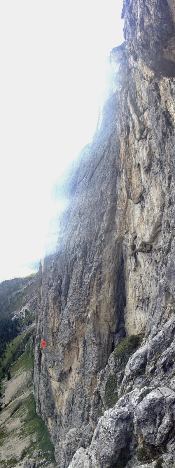 Version 2 The full wall. The climber is INSIDE the red circle!